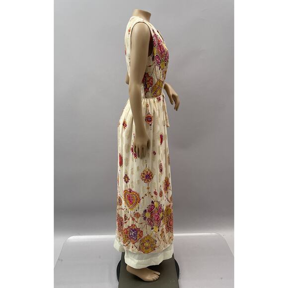 Alice of California Vtg 60s Dress Women M Metallic Batik Print Maxi Boho Formal - Picture 7 of 10
